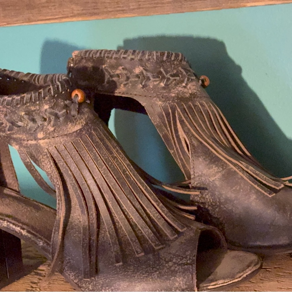 Roper Black Fringe Heeled Boots